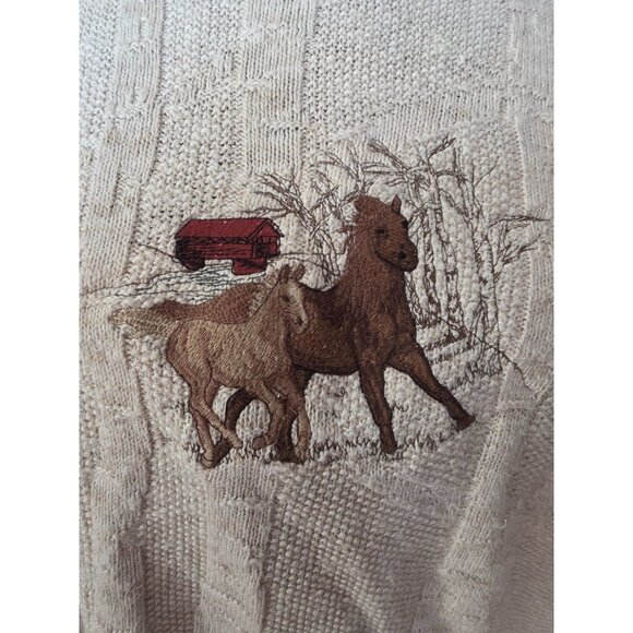 Vtg Shenandoah XL Embroidered Horse Scene Sweater - Picture 2 of 9